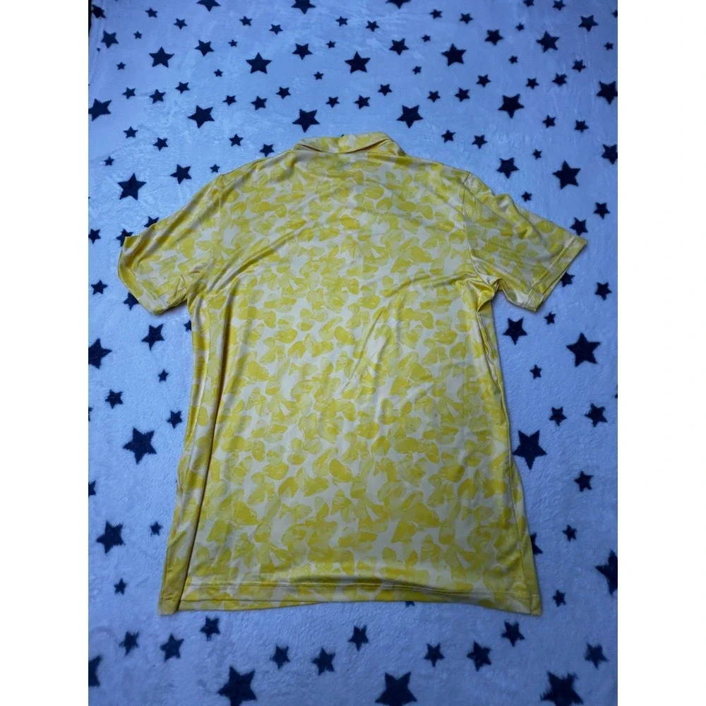 NWT Adidas Golf Polo Shirt Mens Medium Yellow Floral Print Performance Golf